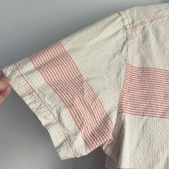 Toes On The Nose textured striped shirt sleeve button down shirt sz XL - Picture 4 of 8